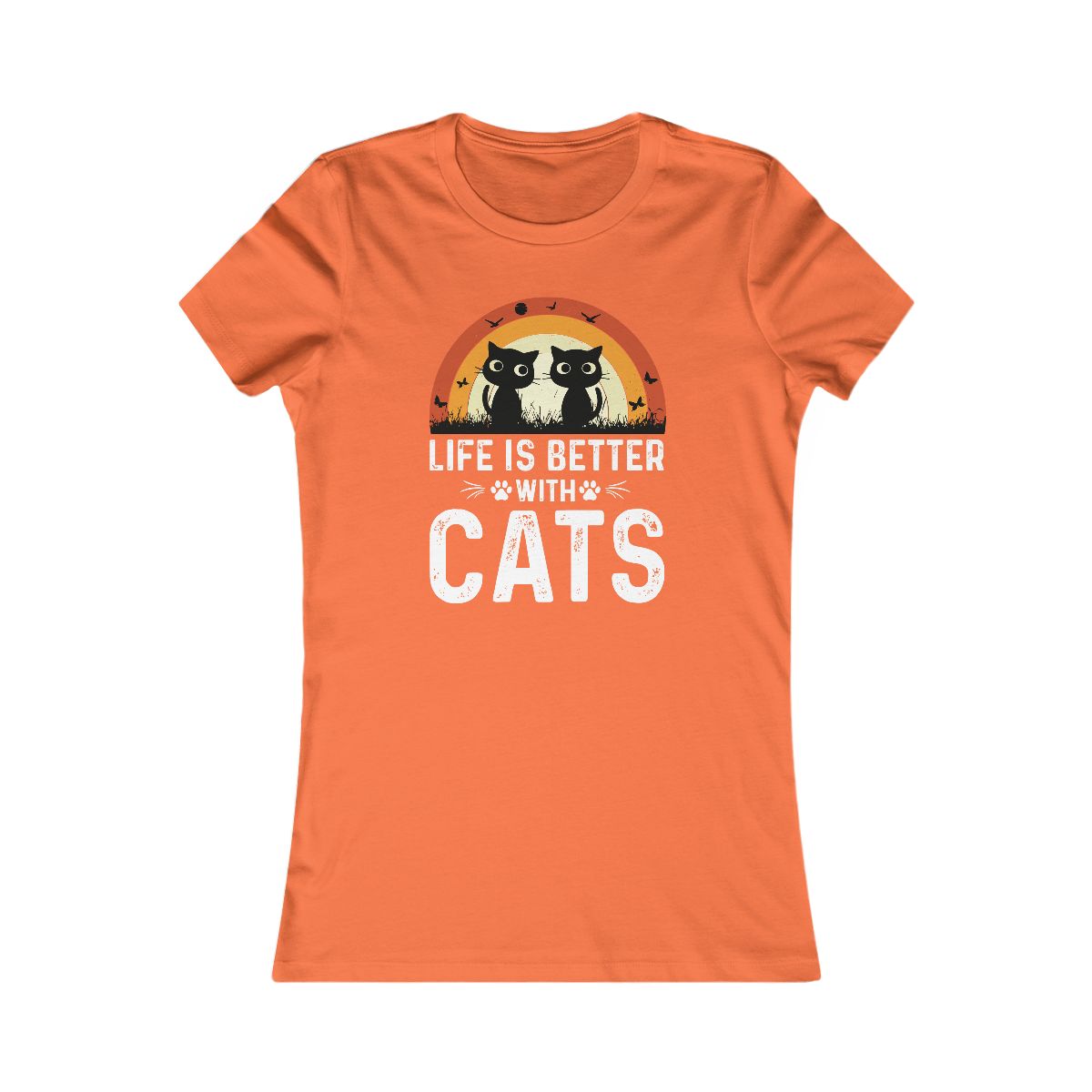 Life Is Better With Cats Vintage Retro Sunset T-Shirt - Image 2
