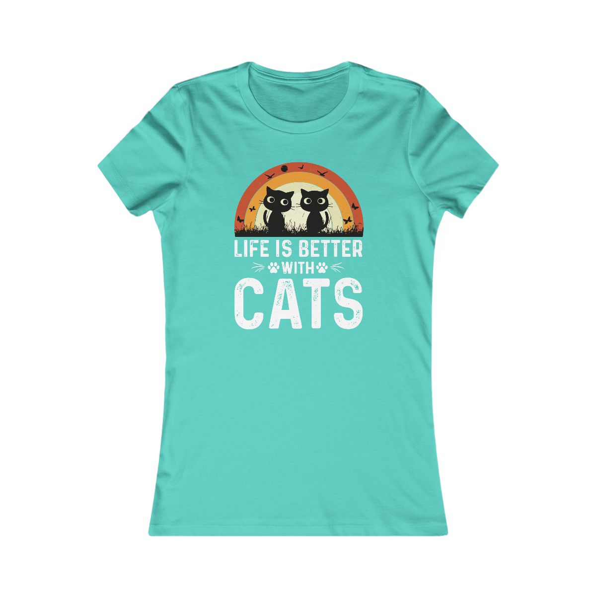 Life Is Better With Cats Vintage Retro Sunset T-Shirt - Image 5