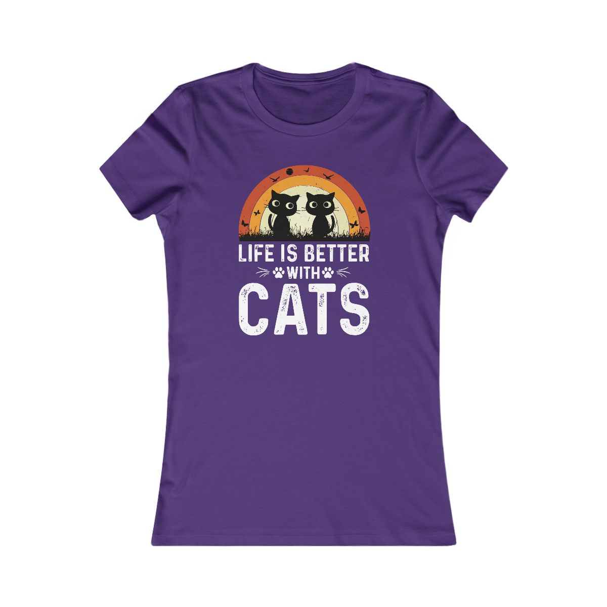 Life Is Better With Cats Vintage Retro Sunset T-Shirt - Image 12