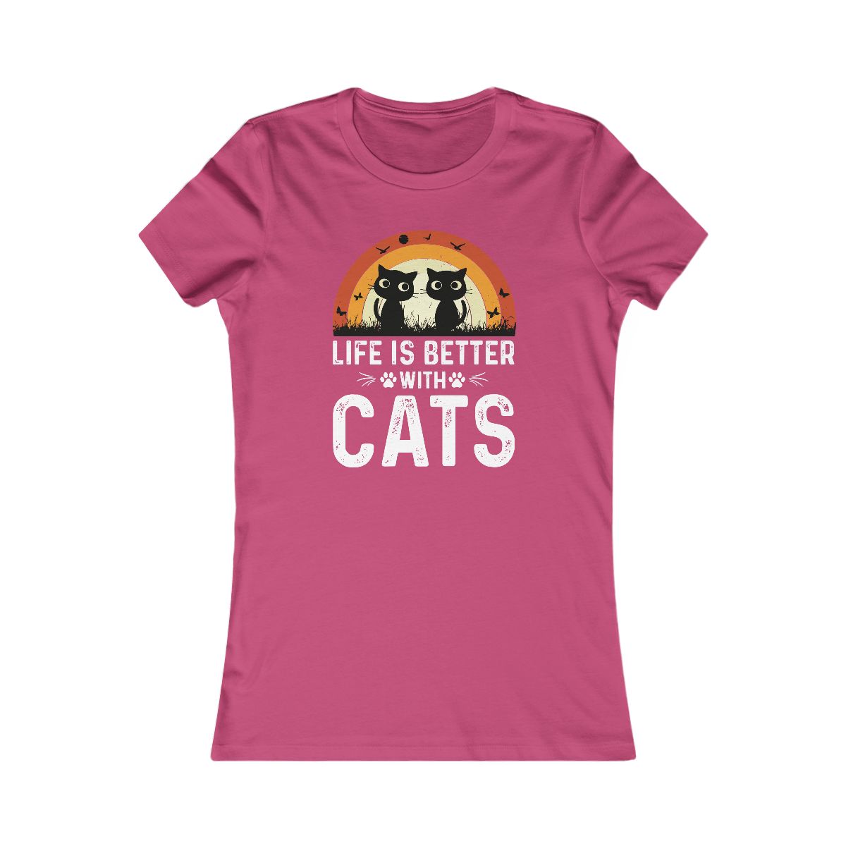 Life Is Better With Cats Vintage Retro Sunset T-Shirt - Image 13