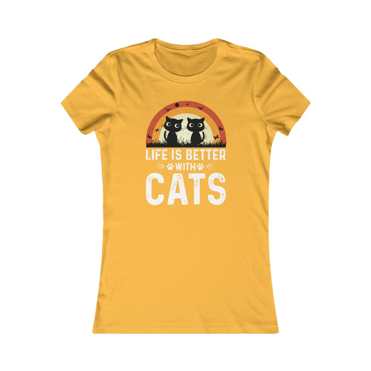 Life Is Better With Cats Vintage Retro Sunset T-Shirt - Image 3