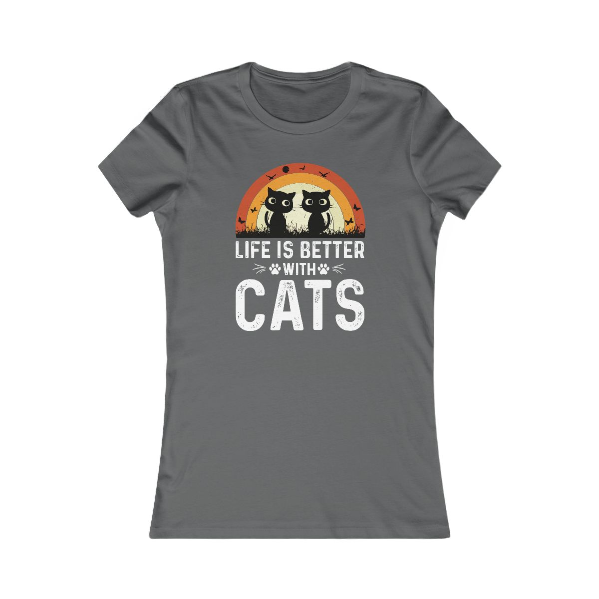 Life Is Better With Cats Vintage Retro Sunset T-Shirt - Image 9