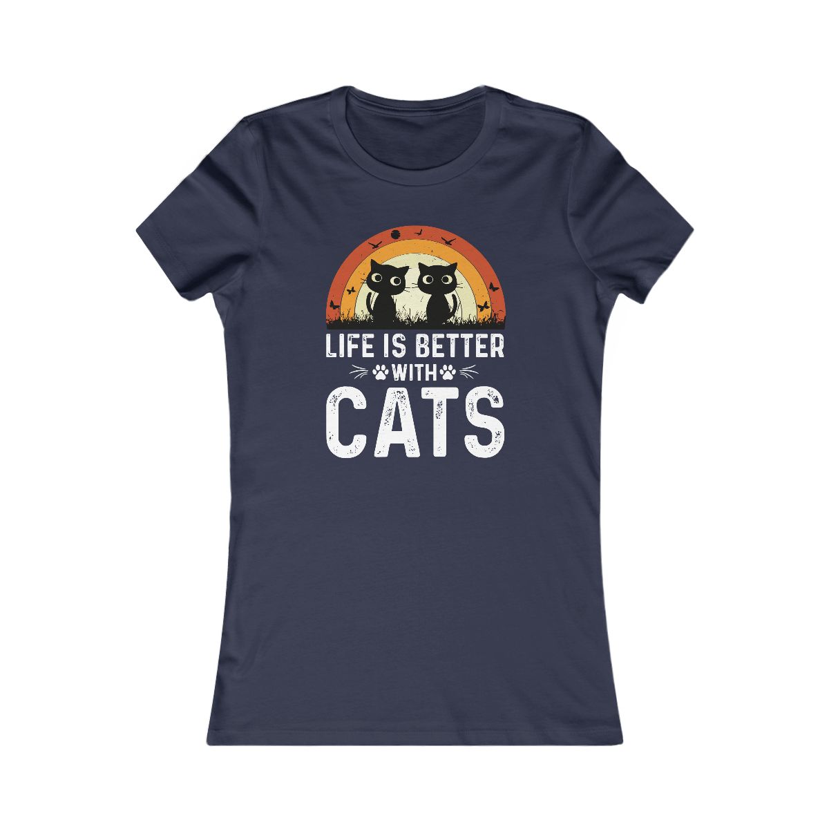 Life Is Better With Cats Vintage Retro Sunset T-Shirt - Image 11